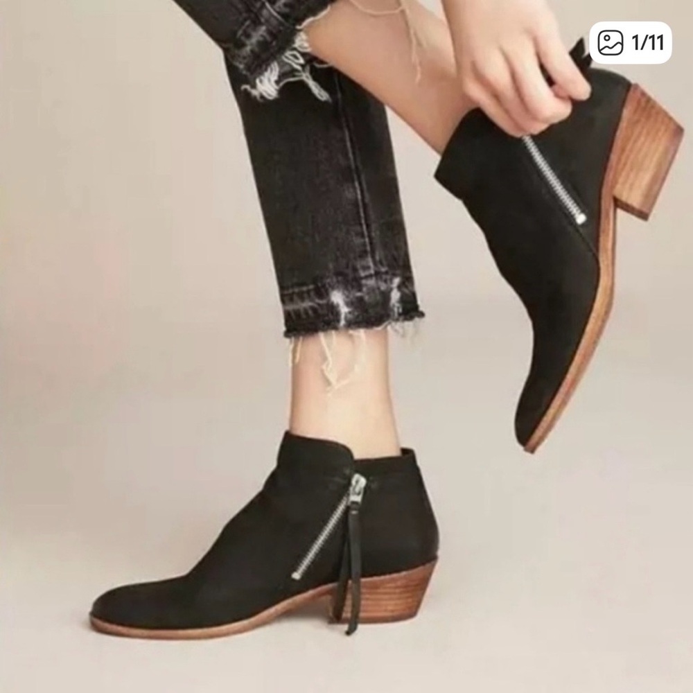 Sam Edelman Black Suede Ankle Booties with Wood Heel